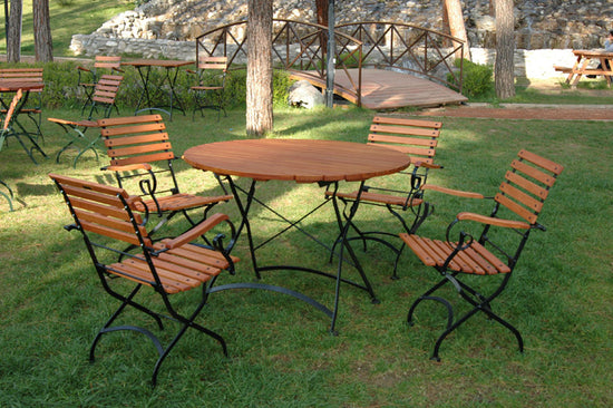 Furniture Designhouse French Cafe Round Bistro 32" Round Folding Table - European Chestnut Wood Slat Top