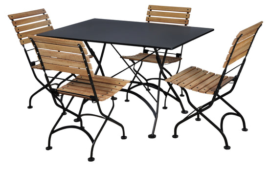 Furniture Designhouse Five Piece Dining Set with  32 x 48" Steel Top Table and Four  Natural African Teak Slat Side Chairs