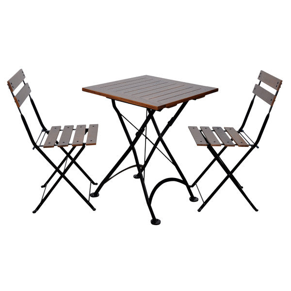Furniture Designhouse French Cafe Bistro 28" Square Folding Table - European Chestnut Wood Slat Top