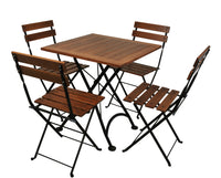 Furniture Designhouse Five Piece Dining Set with  28" Square European Chestnut Wood Slats Top and Four Madeline Folding Chairs