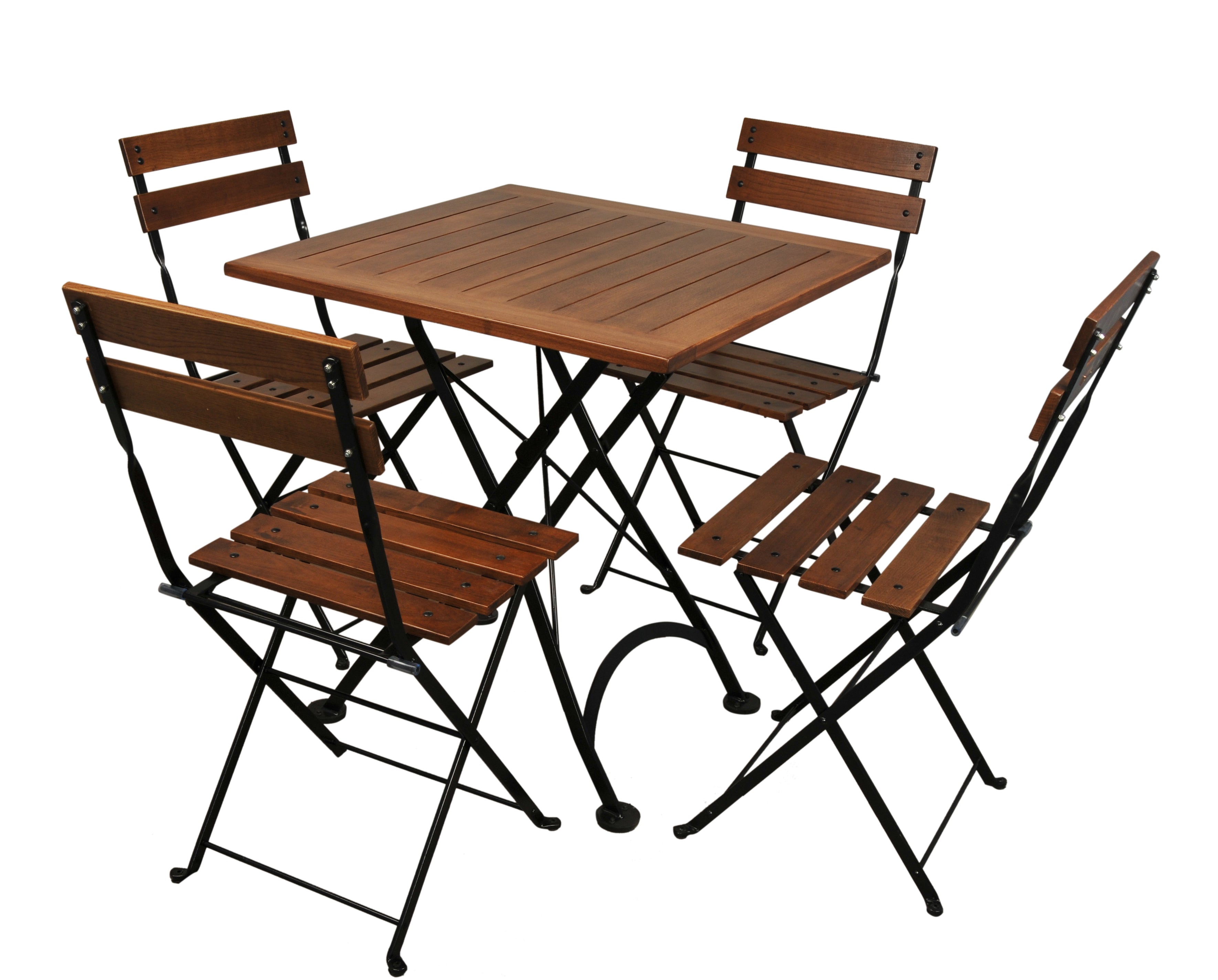 Furniture Designhouse Five Piece Dining Set with  28" Square European Chestnut Wood Slats Top and Four Madeline Folding Chairs