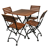 Furniture Designhouse Five Piece Dining Set with  28" Square European Chestnut Wood Slats Top Table and Four Veronique Folding Chairs