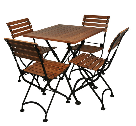 Furniture Designhouse Five Piece Dining Set with  28" Square European Chestnut Wood Slats Top Table and Four Veronique Folding Chairs
