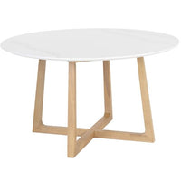 Sunpan Flores Dining Table 53" in Ebony Brown-White Marble / Pake Honey-White Marble