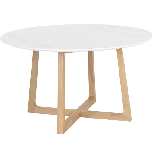 Sunpan Flores Dining Table 53" in Ebony Brown-White Marble / Pake Honey-White Marble