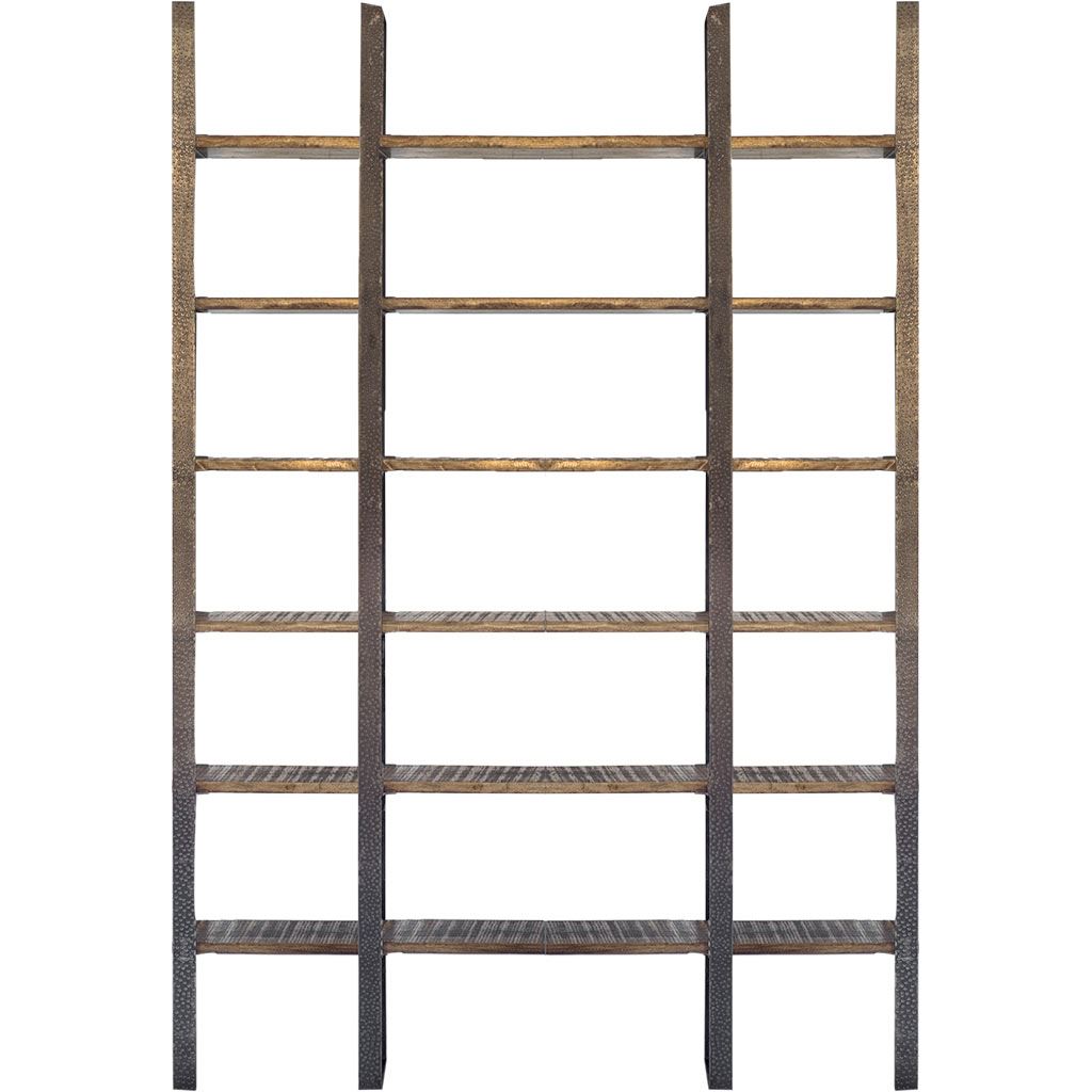 Mercana Taunton I 80L x 10.5W x 90H Brown Wood and Black Iron Six Shelving Unit