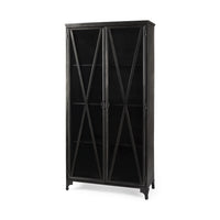 Mercana Poppy II 73.8" H Black Metal With Glass Door Display Cabinet