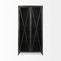 Mercana Poppy II 73.8" H Black Metal With Glass Door Display Cabinet