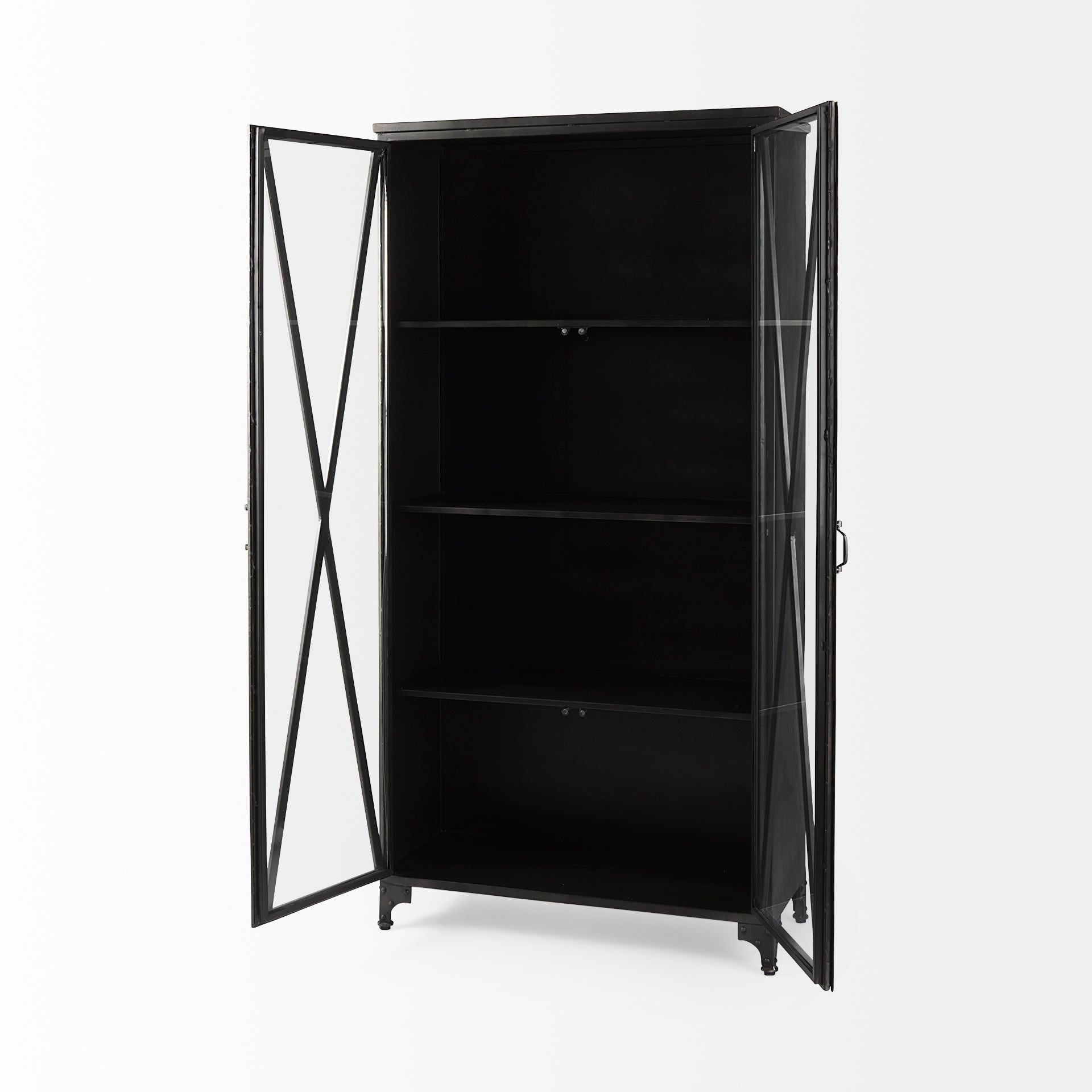 Mercana Poppy II 73.8" H Black Metal With Glass Door Display Cabinet