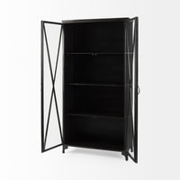Mercana Poppy II 73.8" H Black Metal With Glass Door Display Cabinet
