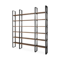 Mercana Taunton II 80L x 10.5W x 90H Dark Brown Wood And Black Iron Six Shelving Unit