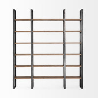 Mercana Taunton II 80L x 10.5W x 90H Dark Brown Wood And Black Iron Six Shelving Unit