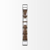 Mercana Taunton II 80L x 10.5W x 90H Dark Brown Wood And Black Iron Six Shelving Unit