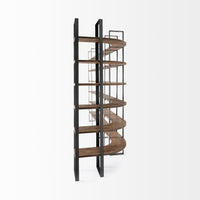 Mercana Taunton II 80L x 10.5W x 90H Dark Brown Wood And Black Iron Six Shelving Unit