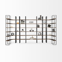 Mercana Taunton II 80L x 10.5W x 90H Dark Brown Wood And Black Iron Six Shelving Unit