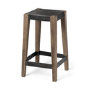 Mercana Nell 26" Seat Height Black Metal Seat & Foot Rest With Brown Wood Legs Stool