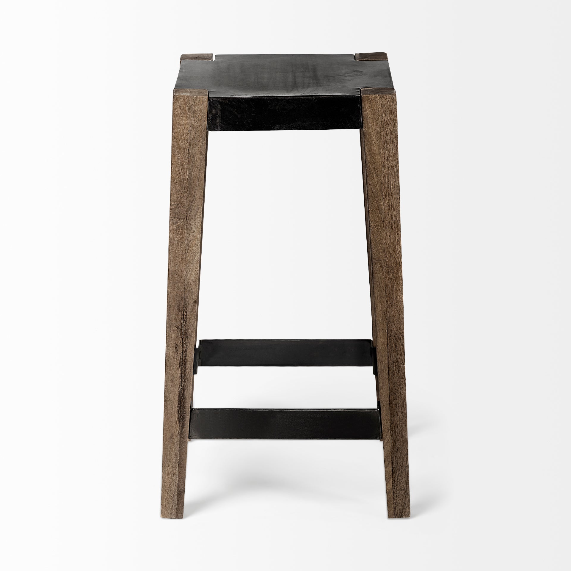 Mercana Nell 26" Seat Height Black Metal Seat & Foot Rest With Brown Wood Legs Stool