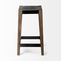 Mercana Nell 26" Seat Height Black Metal Seat & Foot Rest With Brown Wood Legs Stool