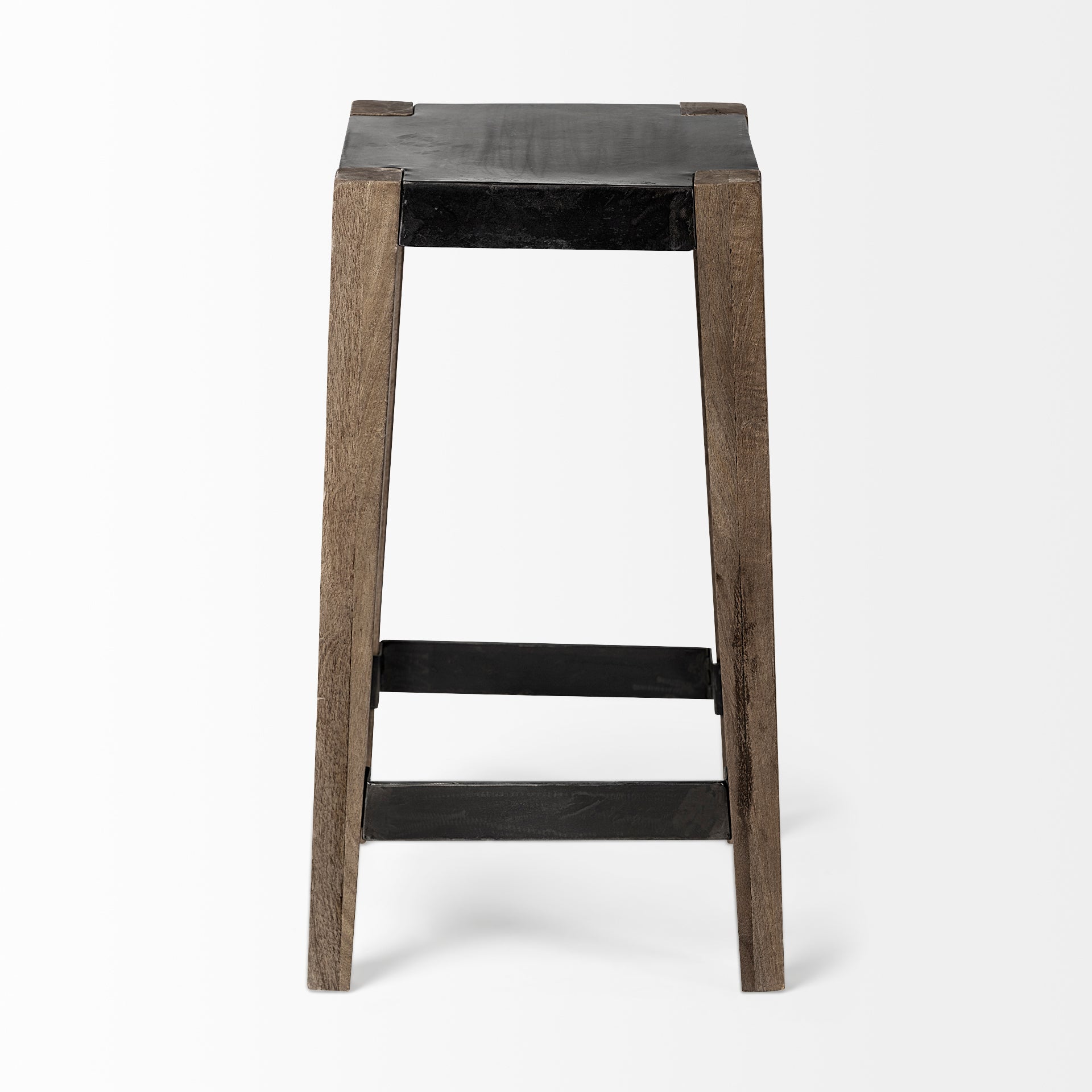 Mercana Nell 26" Seat Height Black Metal Seat & Foot Rest With Brown Wood Legs Stool