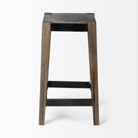 Mercana Nell 26" Seat Height Black Metal Seat & Foot Rest With Brown Wood Legs Stool