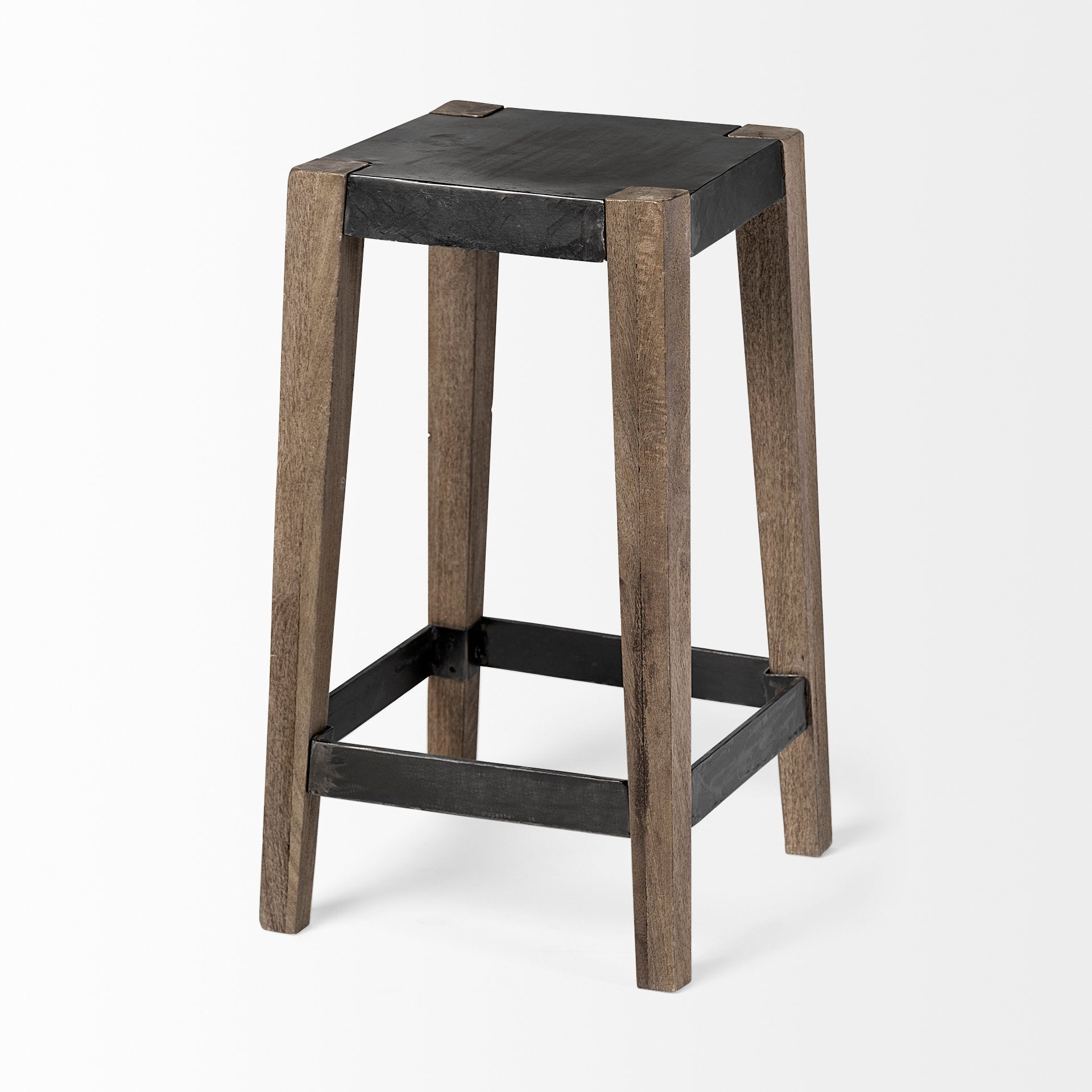 Mercana Nell 26" Seat Height Black Metal Seat & Foot Rest With Brown Wood Legs Stool