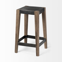 Mercana Nell 26" Seat Height Black Metal Seat & Foot Rest With Brown Wood Legs Stool