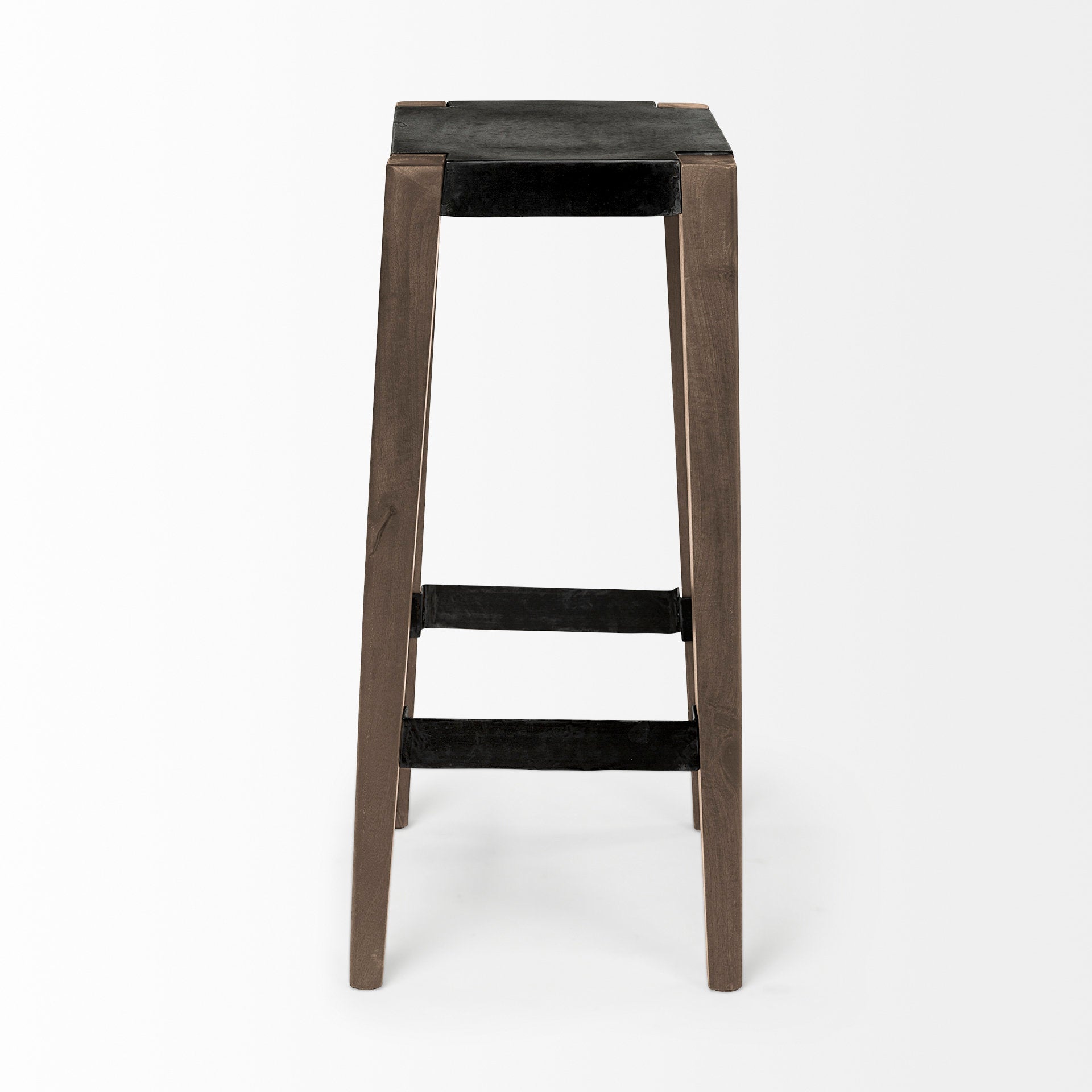 Mercana Nell 30" Seat Height Black Metal Seat and Foot Rest With Brown Wood Legs Stool