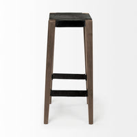 Mercana Nell 30" Seat Height Black Metal Seat and Foot Rest With Brown Wood Legs Stool