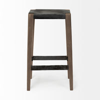 Mercana Nell 30" Seat Height Black Metal Seat and Foot Rest With Brown Wood Legs Stool