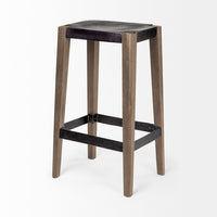 Mercana Nell 30" Seat Height Black Metal Seat and Foot Rest With Brown Wood Legs Stool