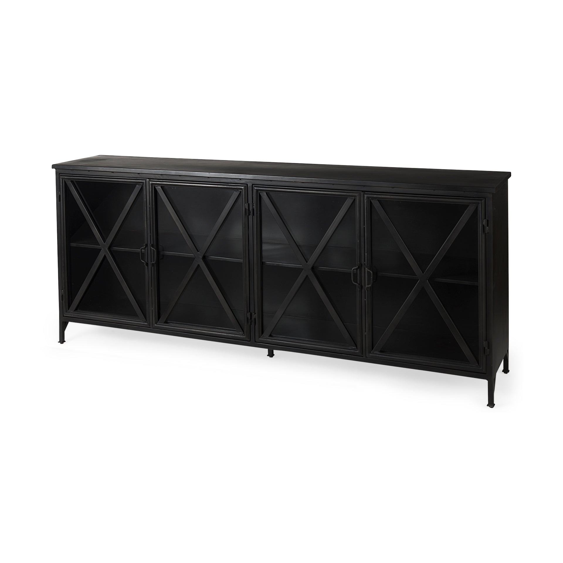 Mercana Poppy I 79x16 Black Metal With Glass Door Sideboard