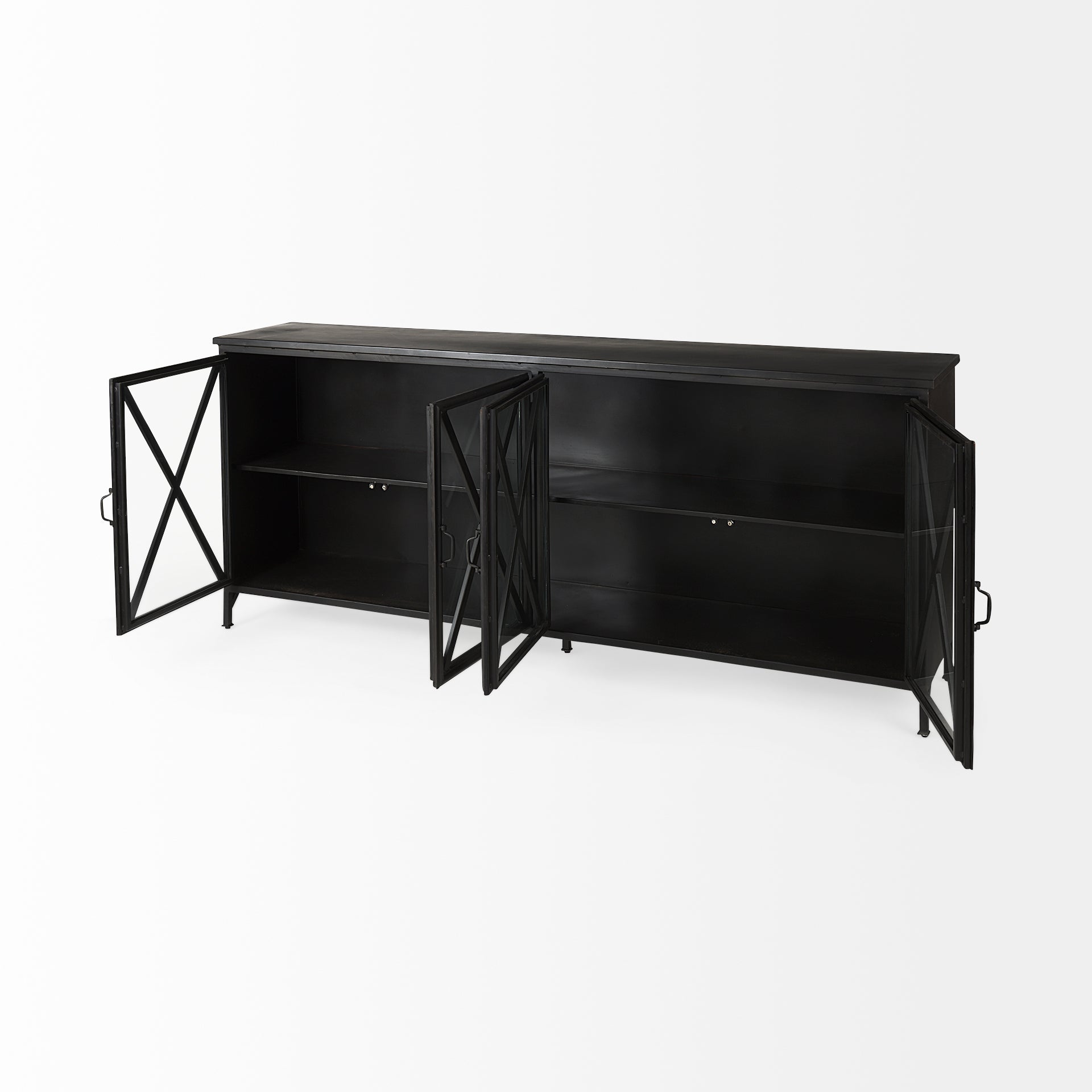 Mercana Poppy I 79x16 Black Metal With Glass Door Sideboard