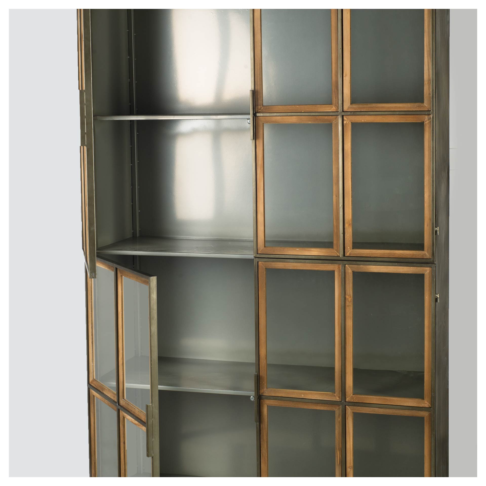 Mercana Pandora I 74" H Brown Wood and Metal Glass Door Display Cabinet