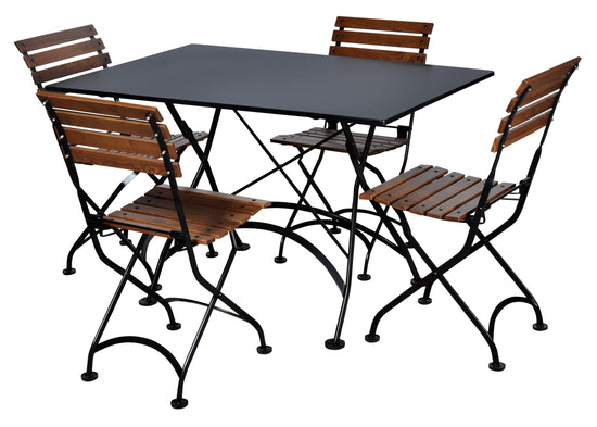 Furniture Designhouse Five Piece Dining Set with  32 x 48" Steel Top Table and Four European Chestnut Slat Side Chairs