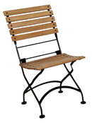 Furniture Designhouse Five Piece Dining Set with  32 x 48" Steel Top Table and Two/Two Natural African Teak Slat Side/Arm Chairs