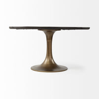 Mercana McLeod II 54 L x 54 W x 28.75 H Round Brown Solid Wood Top Gold Metal Base Dining Table