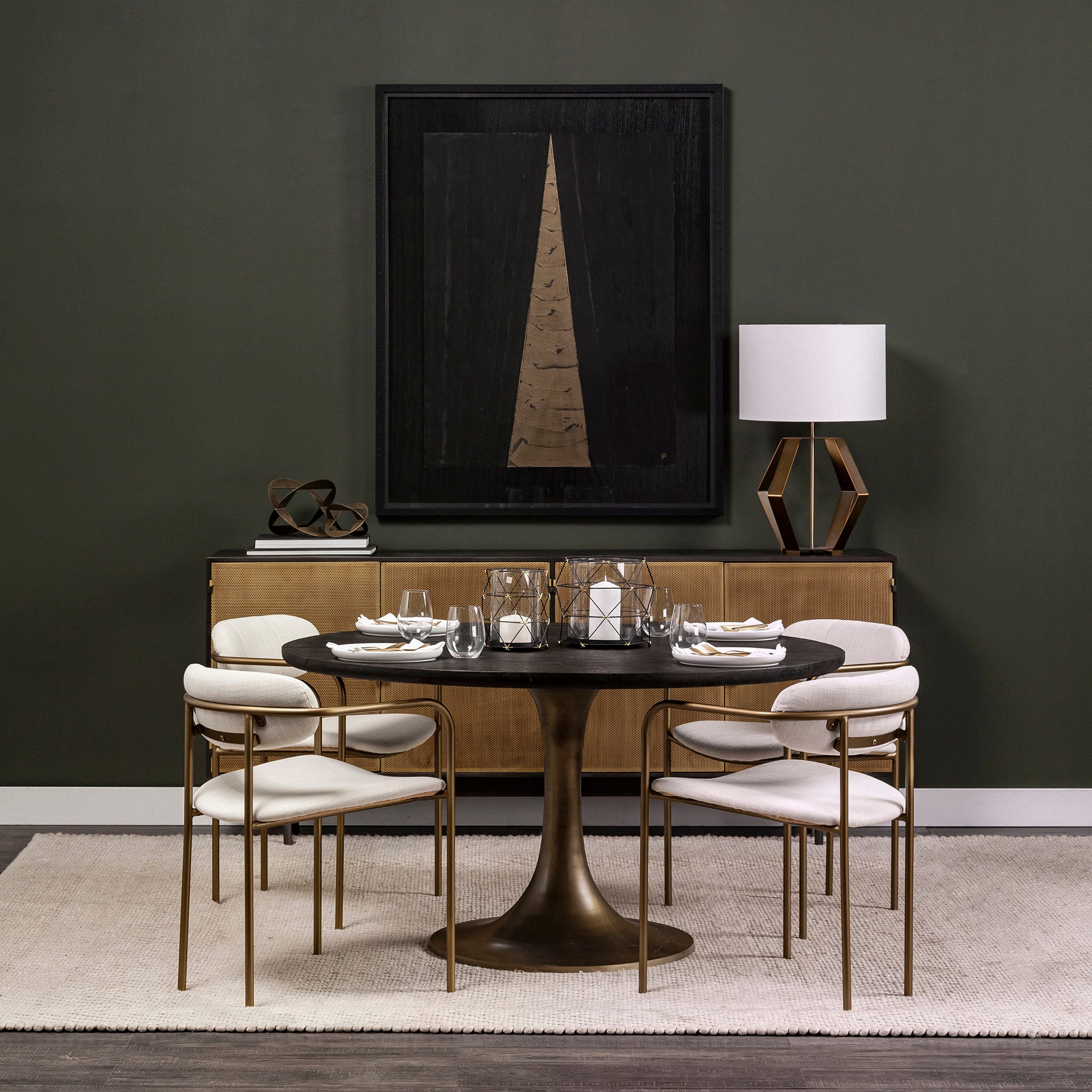 Mercana McLeod II 54 L x 54 W x 28.75 H Round Brown Solid Wood Top Gold Metal Base Dining Table