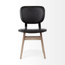 Mercana Haden I Black Faux-Leather Wrap Brown Solid Wood and Iron Base Dining Chair