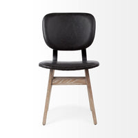 Mercana Haden I Black Faux-Leather Wrap Brown Solid Wood and Iron Base Dining Chair
