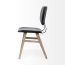 Mercana Haden I Black Faux-Leather Wrap Brown Solid Wood and Iron Base Dining Chair