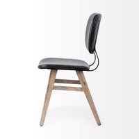 Mercana Haden I Black Faux-Leather Wrap Brown Solid Wood and Iron Base Dining Chair