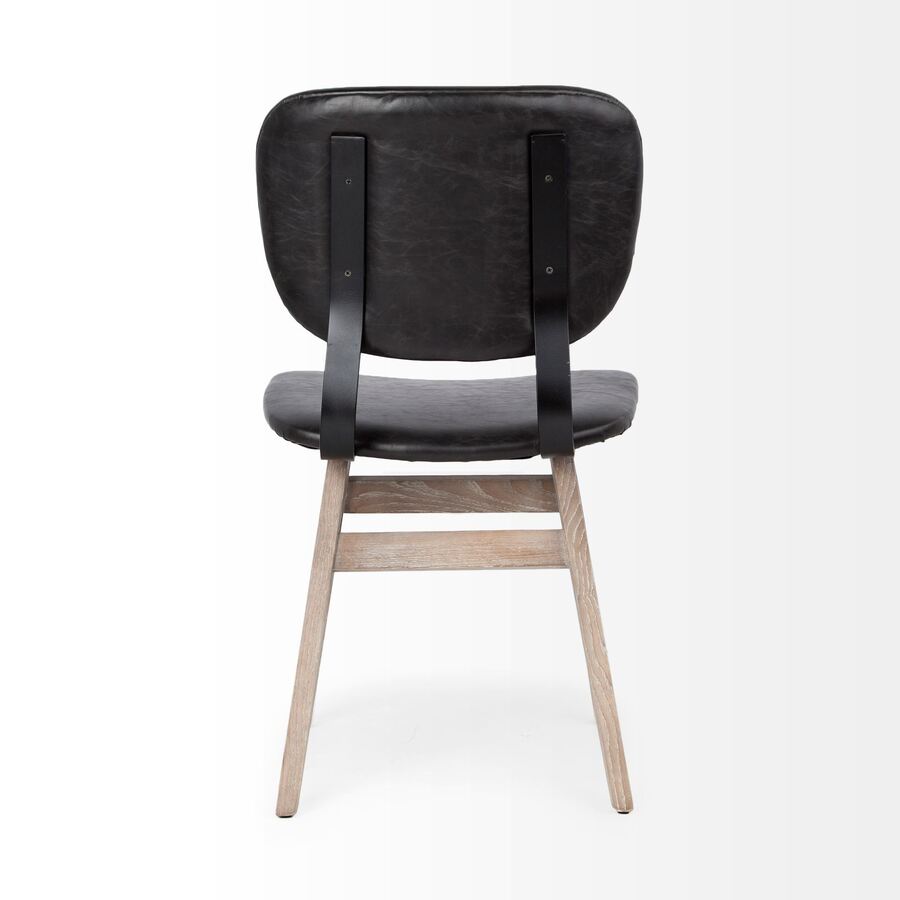 Mercana Haden I Black Faux-Leather Wrap Brown Solid Wood and Iron Base Dining Chair