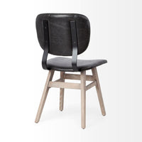 Mercana Haden I Black Faux-Leather Wrap Brown Solid Wood and Iron Base Dining Chair