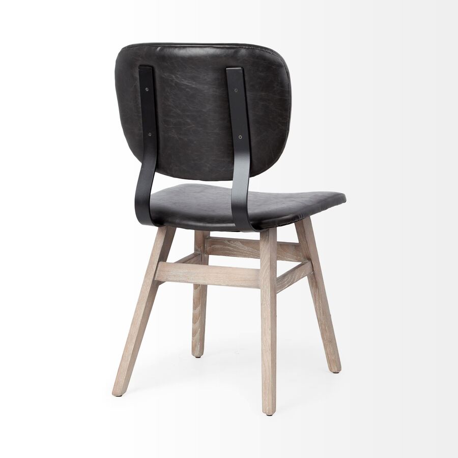 Mercana Haden I Black Faux-Leather Wrap Brown Solid Wood and Iron Base Dining Chair