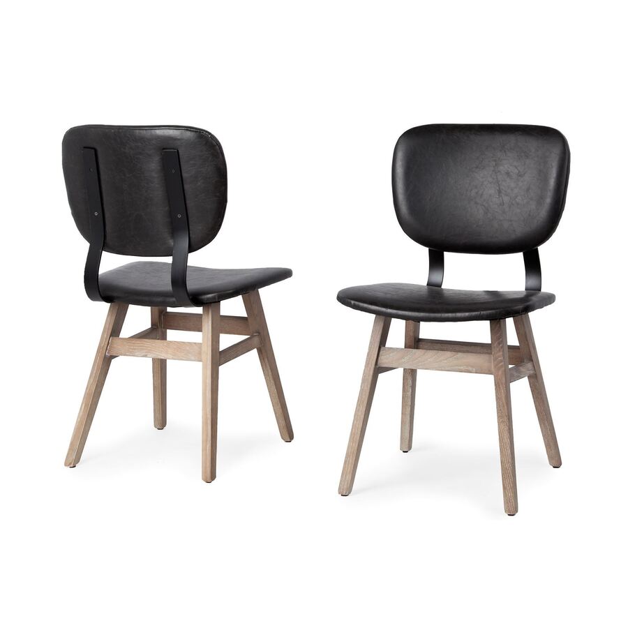 Mercana Haden I Black Faux-Leather Wrap Brown Solid Wood and Iron Base Dining Chair