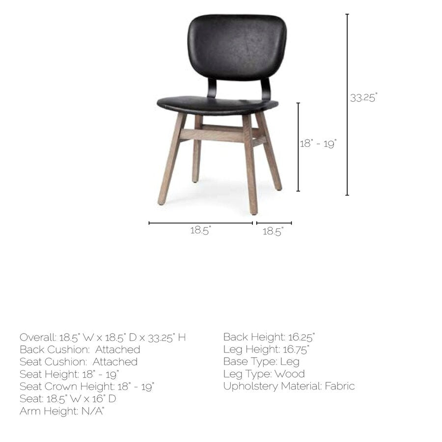 Mercana Haden I Black Faux-Leather Wrap Brown Solid Wood and Iron Base Dining Chair