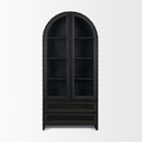 Mercana Gehry 72.3" H Dark Brown Metal Brown Wood and Glass Door Display Cabinet