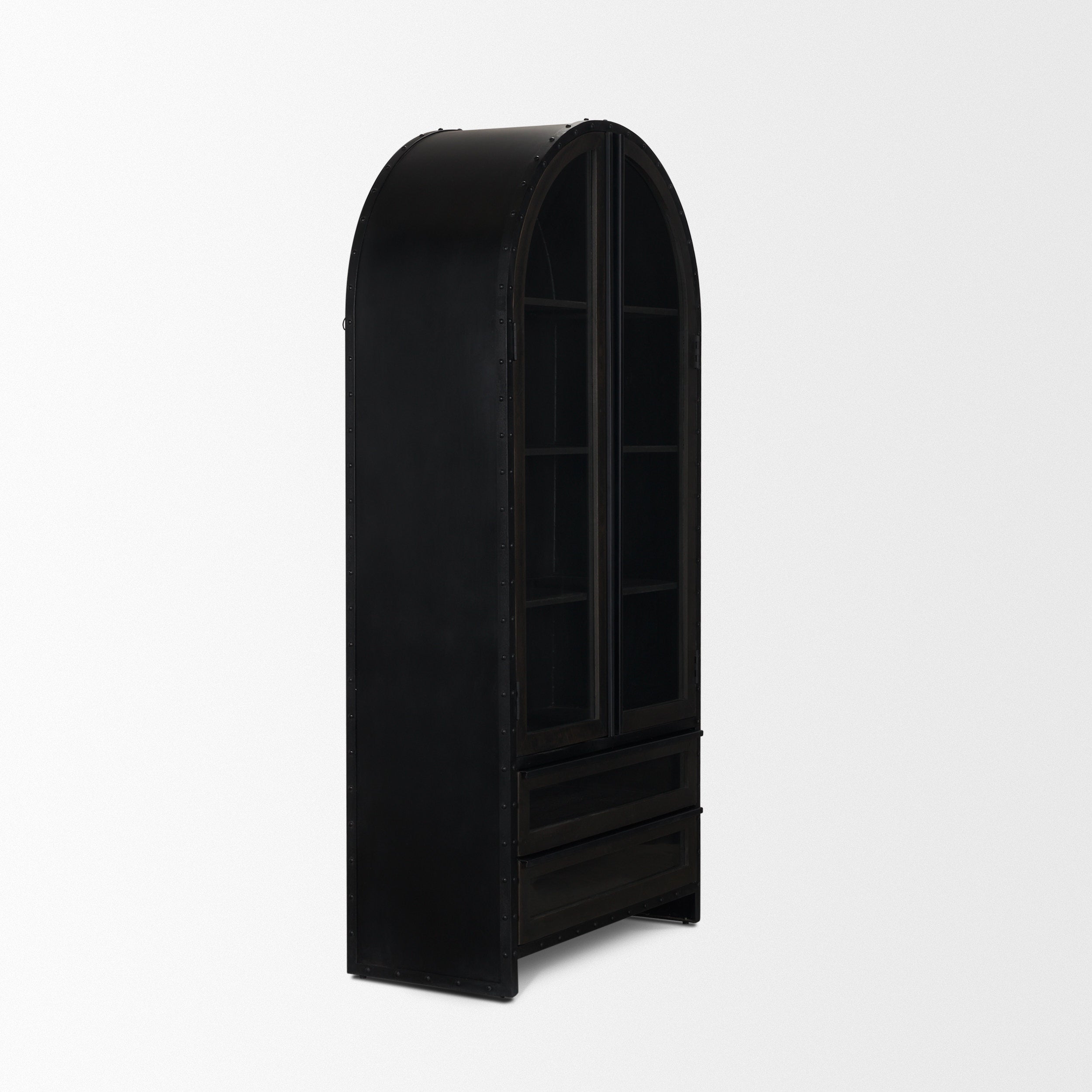Mercana Gehry 72.3" H Dark Brown Metal Brown Wood and Glass Door Display Cabinet