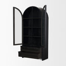 Mercana Gehry 72.3" H Dark Brown Metal Brown Wood and Glass Door Display Cabinet