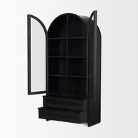 Mercana Gehry 72.3" H Dark Brown Metal Brown Wood and Glass Door Display Cabinet